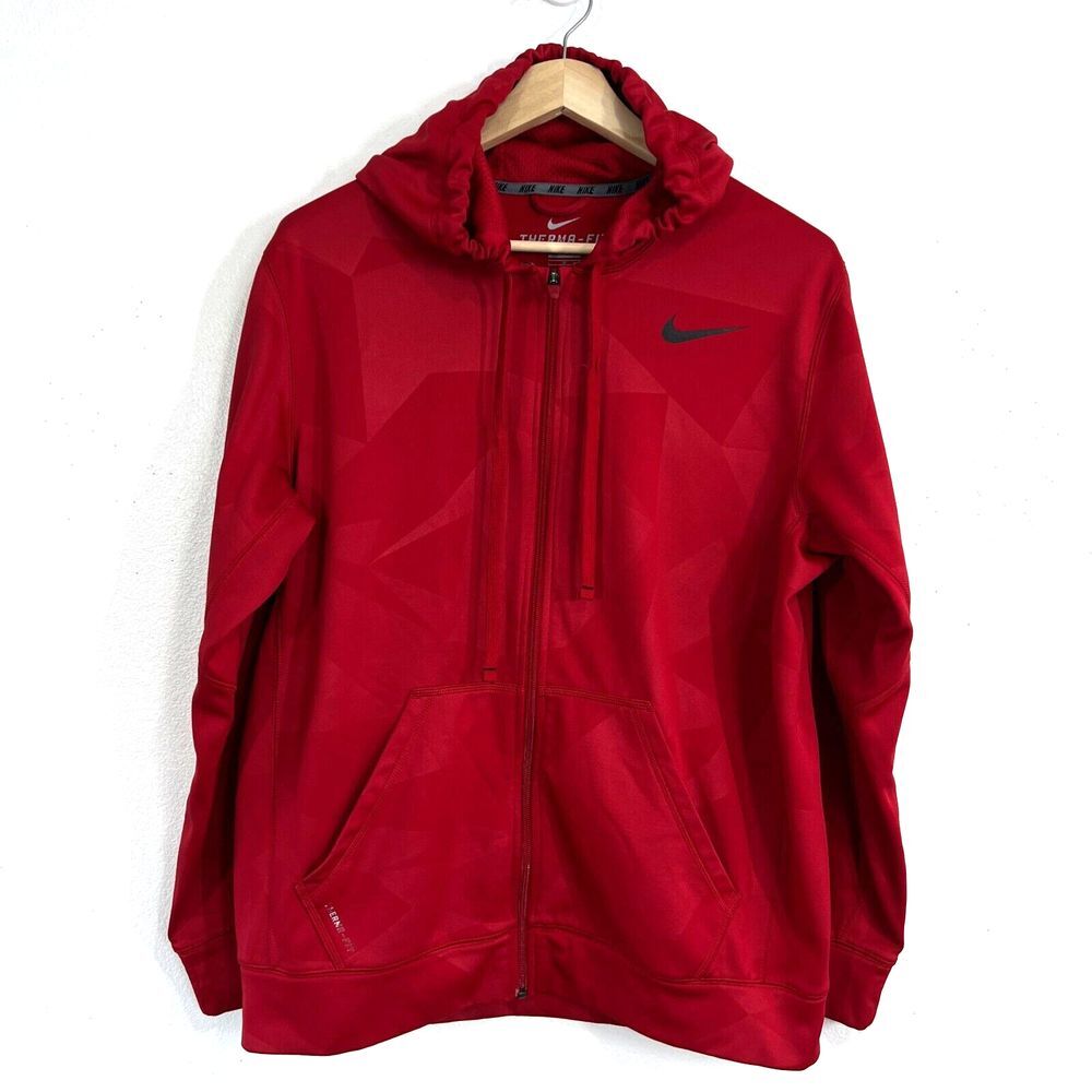 Vtg. Nike Therma Fit Hoodie Full Zip Jacket Mens Large Red Y2K Training Workout